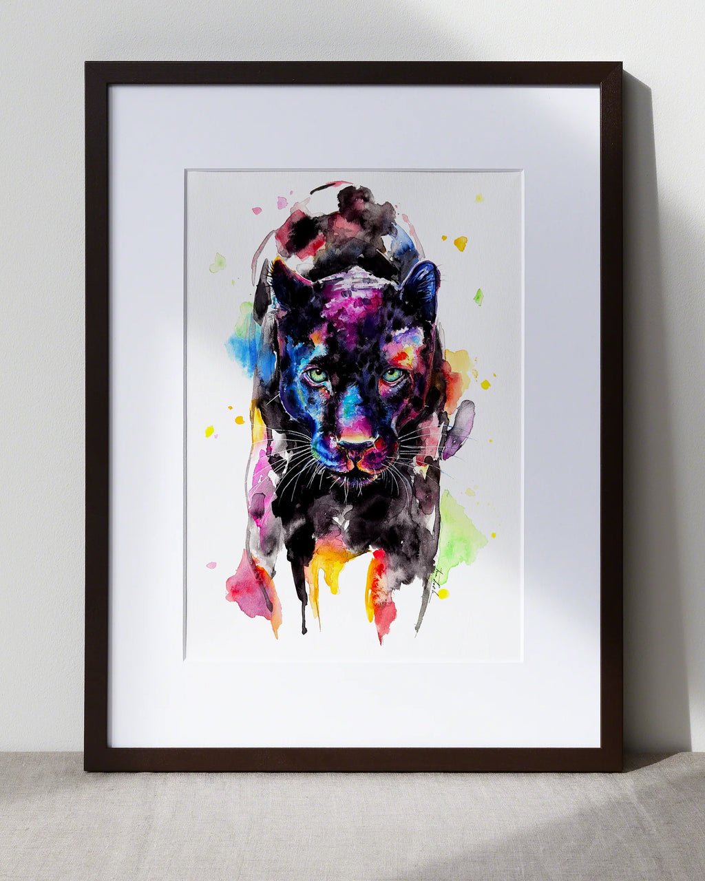 Panther in Aquarell - Farbenfroher Aquarellkunstdruck - Madow
